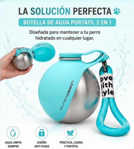 Botella de Agua Portátil 2 en 1 para Perros